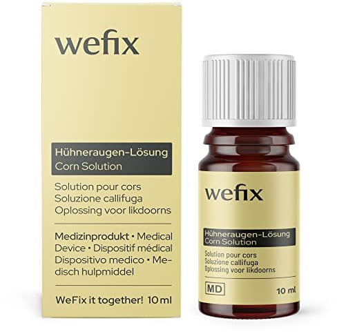 WeFix Solution pour enlever les cors 10ml - Dispositif médical dès 6 ans. - Enlever efficacement les callosités et les cors - Teinture pour cors avec pinceau