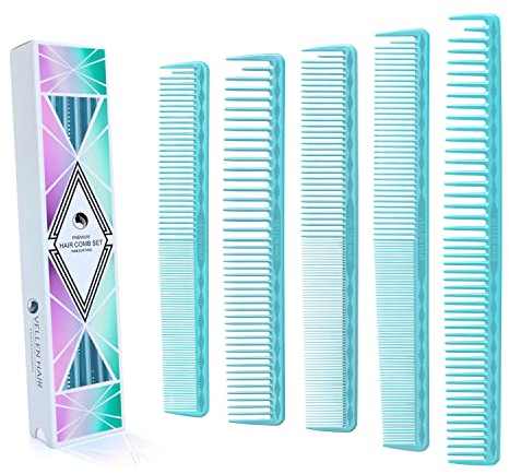 Vellen Hair Lot de 5 peignes de coupe ultimes pour homme et femme, matériau PEI incassable à 221,1 °C, résistant à la chaleur, pour coiffeurs… (Bleu)