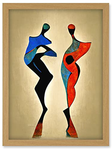 Doppelganger33 LTD Two Posing Models In Red And Blue Abstract Modern Painting Artwork Framed Wall Art Print A4