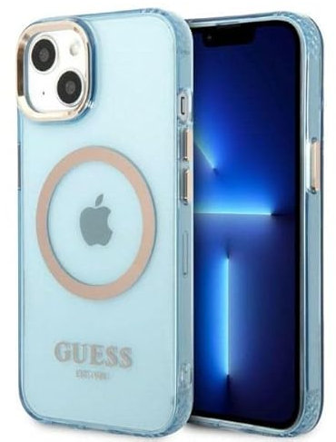 Guess GUHMP13MHTCMB Hülle für iPhone 13 6,1 blau/Blue Hard case Gold Outline Translucent