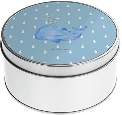 Mr. & Mrs. Panda Blechdose rund Wal Konfetti - Geschenk, Meerestiere, Metalldose, Metallboxen, Motivation, Aufbewahrungsbox, Diät, Keksdose, Metall