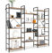 COSTWAY 5-Tier Industrial Bookshelf, Large Triple Ladder Bookcase Storage Shelving Unit with 14 Open Shelves, Freestanding Metal Frame Wooden Display Rack Shelf (176 x 30 x 165cm)