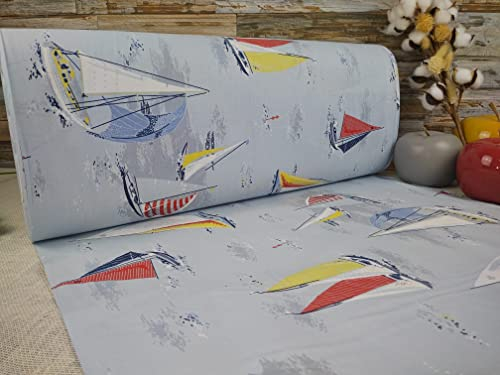 240cm Extrabreit Popeline Baumwolle Stoff Meterware ab 50cm 100% Baumwollstoff Stoffe Bastelstoff ÖKO-TEX Ranforce Kinderstoffe Stoffe Kinder Jungs Mädchen Babystoffe Baby Maritim VP0K007 (Muster 1)