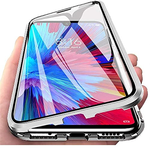 IBETEK Hülle für Xiaomi 13 Lite, Magnetische Adsorption Handyhülle 360 Grad Schutz Aluminiumrahmen mit Gehärtetes Glas, Starke Magneten Stoßfest Metall Flip Case Cover - Silber