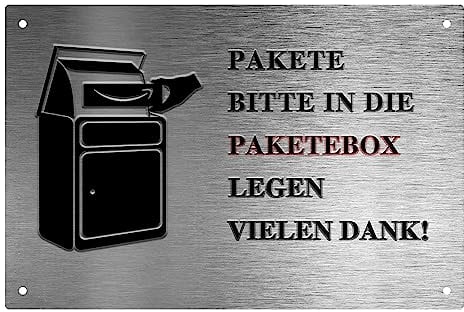 “Paktete bitte in die Paketebox legen -Paketebox Schild 20cmx30cm Zustellungsabwurfschild Rostfreies Aluminium, Wetterfest (DE Silber 2331)