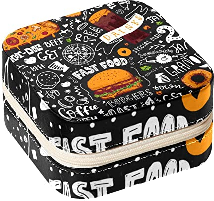 KQNZT Schmuck-Organizer-Box, kleine Schmuckaufbewahrung aus Pu-Leder für Ohrringe, Ringe, Halsketten, Armbänder,Burger Pizza Krapfen Hotdog