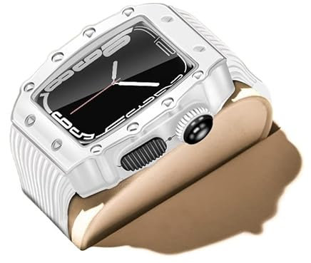 Wtukmo Kit de modificación de lujo de aleación de aluminio para Apple Watch Band Case 45mm Metal Rubber Strap Accesorios para IWatch Series 7 6 SE 5, 44mm, Agate