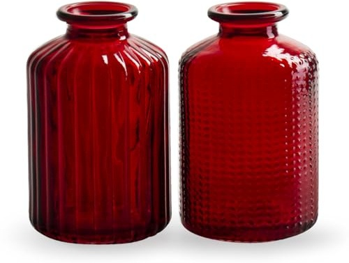 2er Set Glasflaschen Jazz rot - kleine Vase, Blumenvase, Tischdekoration, Glasvasen, Landhaus