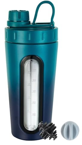 TOOFEEL Edelstahl Shaker Flasche – 28 oz Metall Shaker Becher für Protein-Shakes, 2 Schneebesen, bleibt nicht kalt/heiß, Protein Shaker Flasche mit sichtbarem Fenster