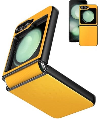 Foluu Samsung Galaxy Z Flip 5 Case With Hinge Protection - PU Leather + Hard PC Shell, Ultra Thin Slim Durable Protective for Z Flip5 5G 2023 (Yellow)