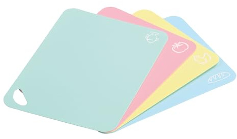 KESPER | Flexible Schneidunterlage, 4er Set, Material: Kunststoff (PE), Maße: 38 x 29 x 0,2 cm, Farbe: Mint, Rosé, Gelb, Türkis | 30590