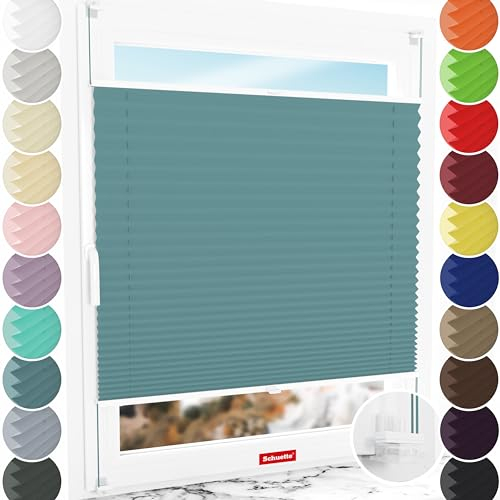 Schuette® Plissee nach Maß ohne Bohren ● Thermo Kollektion: Teal Aura (Türkis) ● 110-119 x 120-149cm (Breite x Höhe) ● Suprafix Faltrollo Klemmfix 2.0 Rollo ● 60 Sekunden Montage