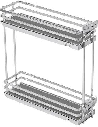 GTV - Küchen Organizer MOVIXPRO | Cargo-Ausstattung | Ausziehbaren Regalsystem | Außenbreite 200 mm | 2 Fachböden | Ohne Schienen | Chrom