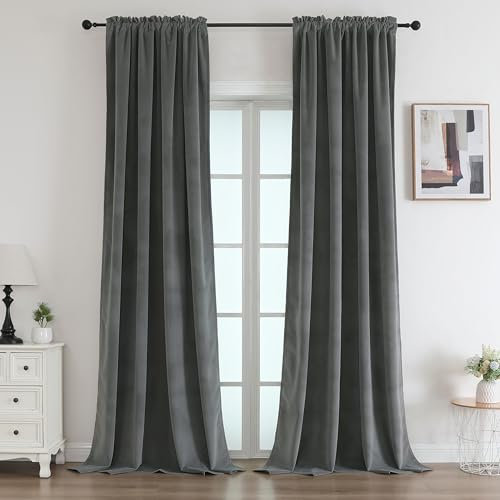Joydeco Rideau Occultants et Thermique Isolation Lot de 2, L140 x H240 Gris Velours, Decoration Salon et Chambre
