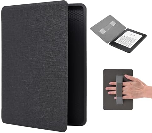 Custodia per Kindle Paperwhite 4 2018 10th, 6 Smart-Cover Case con cinturino da polso e funzione Auto Sleep-Wake, Signature Edition, colore nero