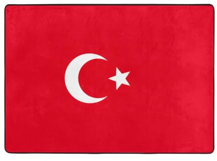 Yqxwjl Luxuriöser Teppich mit türkischer Flagge, weicher Teppich für Schlafzimmer, Wohnzimmer, rutschfest, waschbar