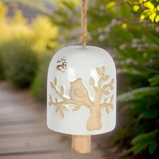 Carson Keramikglocke – Steingut dekorative Glocke für klassische Wohnkultur – Keramikglocke Heimdekoration – klassische Dekoration für Küche, Wohnzimmer, Terrasse, Veranda (weiße Singvögel-Glocke)