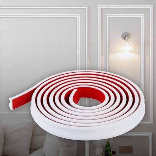 Hungbak Peel und Stick Leichte TPE Stuhl Schiene, Formteil Trim für Home Decoration, Wandschutz (lackierbar weiß, 5m x 3.2cm)