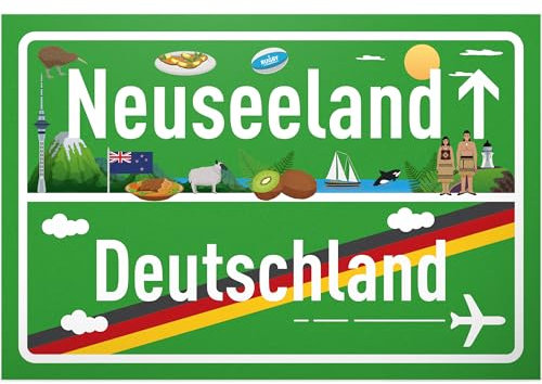 DankeDir! Neuseeland Deutschland Ortsschild - Kunststoff Schild 30 x 20 cm - Geschenk Idee Gutschein Reise Urlaub Reisegutschein Männer & Frauen Geldgeschenk Abschiedskarte Geschenkidee Deko Karte
