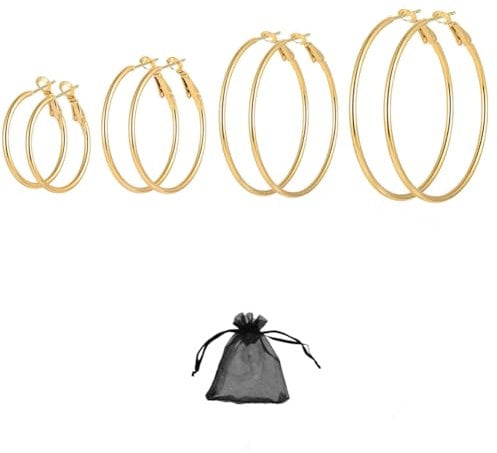 SwirlColor Hooped Earrings for Women Girls, Large Looped EaringsElegant Personalized Gift 30mm, 40mm, 50mm, 60mm Hoop Earrings (Gold)