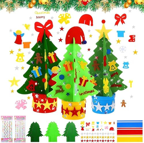 TOPRUNYI Weihnachtsbaum Bastelset,3 Stück Filz Weihnachtsbaum Kinder,Filz Weihnachtsbaum DIY,Bastelset Weihnachten Kinder,Weihnachtsdekoration