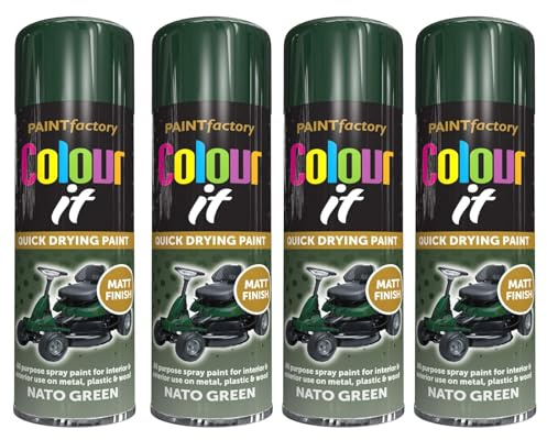 SDMAX NATO Green Spray Paint, Durable & Matte Finish, Quick Drying, Long Lasting, Non-Cracking, Easy To Use, Lightweight And Portable, Interior And Exterior Use, 250 ml (4PCS)
