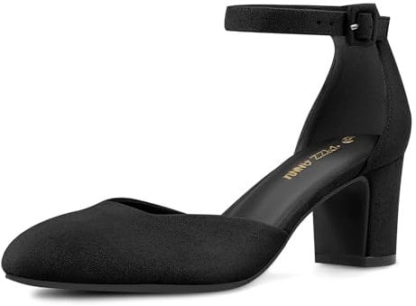 PIZZ ANNU Womens Court Shoes Block Heel Closed Toe Elegant Wedding Shoes for Bride Ankle Strap Ladies Mary Jane Sandals Black Size 6