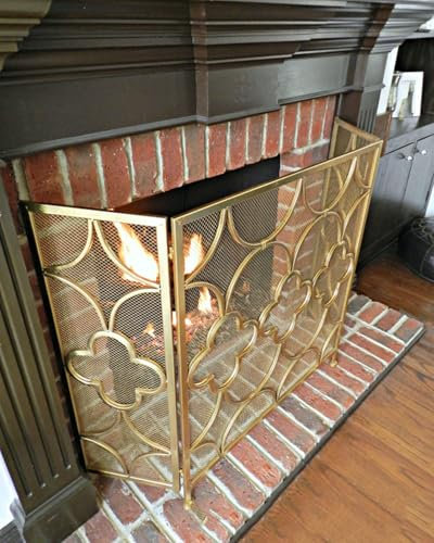 Salvachispas Chimenea Mampara de Hierro Forjado Desgastada para Chimenea con Malla Metálica, Protector de Rejilla Antichispas para Parrillas al Aire Libre, Barrera de Llama Plegable para Quemadores de