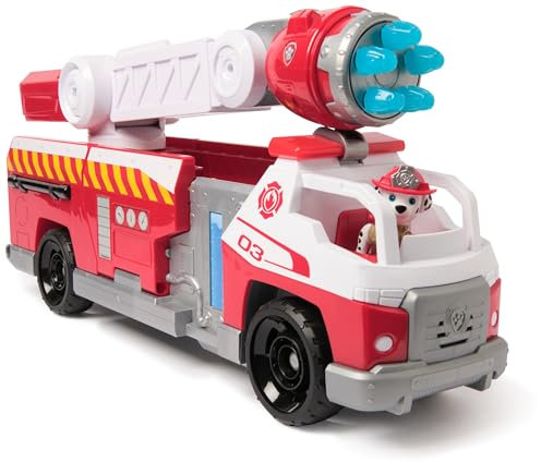 PAW Patrol Fire Rescue - Marshalls Deluxe Feuerwehr-Truck, 50 cm lang, mit Marshall Hundefigur, kleinem Feuerwehrauto, Express-Wassergeschoss-Abwurf und Licht- und Soundeffekten