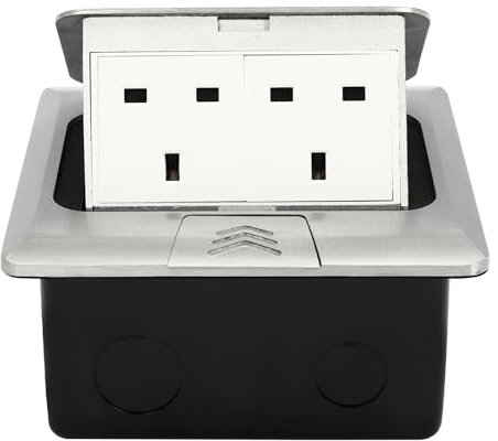 TONFEION Pop-Up Floor Socket, Desktop Power Socket with Dual UK Plug, Waterproof and Dustproof, Aluminium Alloy Panel, Plug Sockets for Home and Office