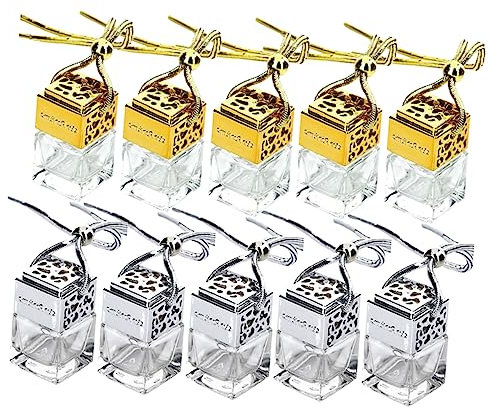 Healeved Lot De 10 Flacons De Parfum Carrés De 8 Ml Vides Pour Voiture Avec Pendentif Couleur Or/