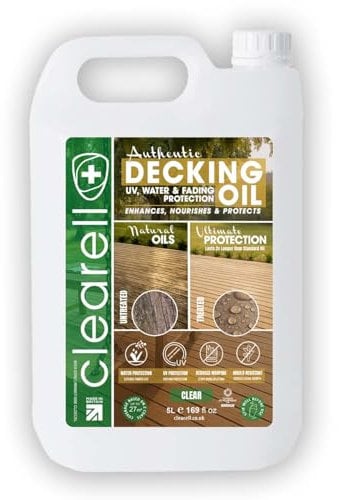 Clearell 5L | Decking Oil | Clear – Nourishes & UV Protects Outdoor Wood - Water Protection Sealer & Preserver Suitable for All Decking, Fences, Sheds & Furniture - Softwood & Hardwood - 5 litres