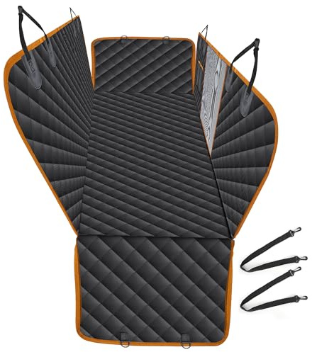 Heatail Protection Voiture Chien Siege Arriere, Housse Voiture Chien Imperméable Résistante Aux Rayures, avec Fenêtres en zippée Maille, pour Voiture SUV, Facile à Nettoyer (Bords Orange)