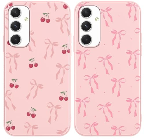Yirlbey 2 Stück Handyhülle für Samsung Galaxy A54 5G Hülle 6,4, Aesthetic Schleifen Kirsche Motiv Design Weiche TPU Ultra Dünn Bunt Silikon Schutzhülle Kratzfeste Stoßfest Bumper Case für Mädchen