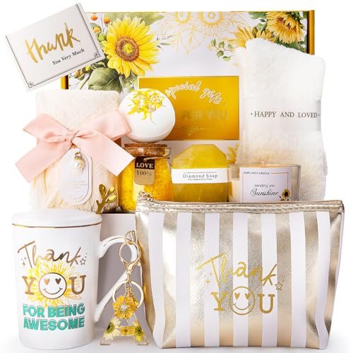 Thank You Gifts for Women, Sunflower Pamper Hamper Gift Sets for Women, Unique Relaxation Self Care Christmas Birthday Gift, Get well Soon Thinking of You Gifts for Best Friend Mum Sister Wife