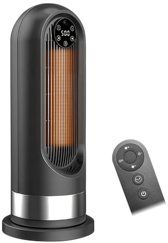Heizlüfter Energiesparend, Schnellwärme 2000W, Leiser Elektrischer Heizstrahler mit Fernbedienung, 3 Heizstufen, 80° Oszillation, 8-Std-Timer, Kompakt für Homeoffice, Schlafzimmer (B-Schwarz)