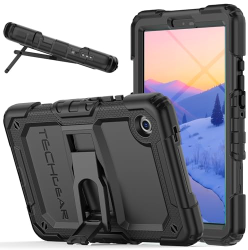 TECHGEAR ArmourShield Rugged Case for Samsung Galaxy Tab A11 8.7 (SM-X130 / SM-X135) - Heavy Duty Shockproof Protective Cover, Built-in Stand & Screen Protector - School Friendly, Black