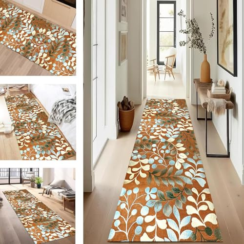 SUCERU Teppich Läufer Flur rutschfest Waschbar Schmutzfangmatte Teppichmatten Rot Orange Gelb Korridor Teppichläufer Küchen 100X180CM Flurteppich Wohnzimmer Schlafzimmer Schmutzfangküchenläufer