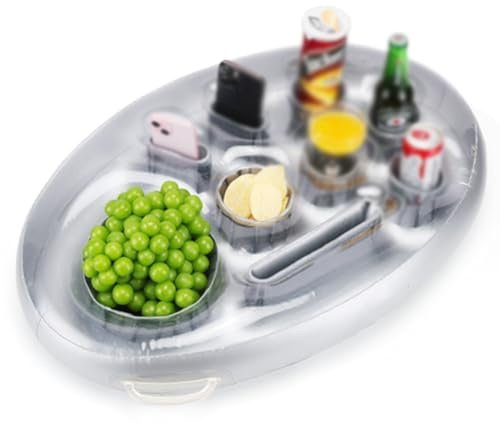 FUBESK Aufblasbarer schwimmender Getränkehalter für Pool und Boot, große Kapazität, Getränkeschwimmer mit mehreren Löchern für Getränke, Telefon, Lautsprecher und Snacks, stabiles Anti-Flip-Design, 70