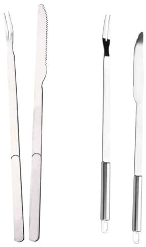 ORFOFE Edelstahl Grillbesteck 2 Stück Outdoor Grillgabel und Grillschneider Spülmaschinenfest Wiederverwendbar Geeignet für Garten und Terrasse
