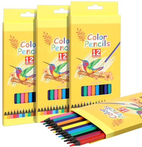 MOTIBACK Buntstifte 48er Set, bruchsichere Holzstifte in Sechskantform für Erwachsene, ideal für Schule und kreatives Malen (12 Farben, 4 Schachteln)