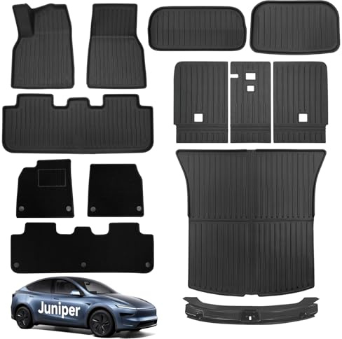 TESUPPORT Fußmatten für Tesla Model Y Juniper 2025 2026, mit Teppichen, Kofferraumwanne, 13-teiliges komplettes Set, wetterfest, TPE, wasserdicht, rutschfest, für Tesla Model Y Juniper Zubehör
