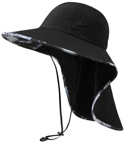 Bassdash UPF 50+ Sombrero de Sol de ala Ancha Unisex Resistente al Agua con Solapa de Cuello Grande Sombrero de Pesca de Cola de Caballo para Hombres Mujeres
