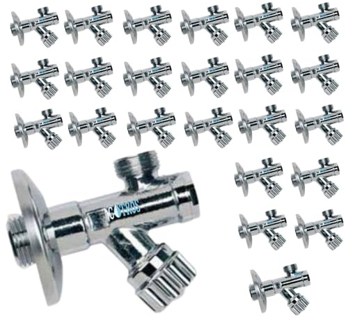 Rubinetto Filtro Sottolavabo Multipack in Ottone, Finitura Cromata, con Rosone Metallico, Attacco 1/2-3/8, per Cucina e Bagno, Montaggio a Parete, con Vitone Sostituibile (24)