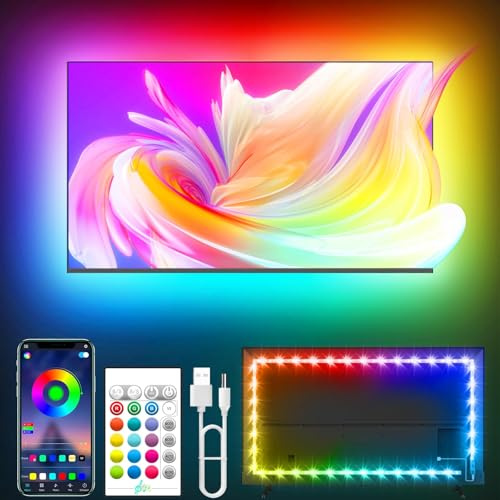 Tyute Led TV Hintergrundbeleuchtung für 60-85 Zoll, 7M LED Streifen RGB Led TV Lichter mit Musik Sync, Bluetooth App, USB-TV-Hintergrundbeleuchtungs-Kit für Deko
