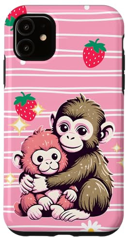 Hülle für iPhone 11 Blush Pink Streifenmuster Lustig Niedlich Meme Punch AFFE Umarmung