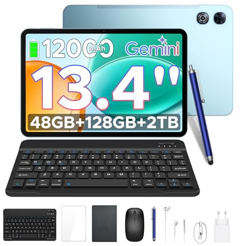 P13 Tablet 13 Inch, Android 16 Tablet with Gemini AI, 48GB+128GB/TF 2TB, 12000mAh, 120Hz Gaming Tablet, 1920x1200, Octa Core Android Tablets, 8+13MP, Widevine L, Tablet with Keyboard, Stylus & Mouse