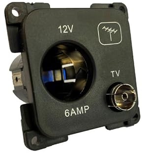 Black 12V & TV Socket – Dual Power & Coax Outlet for Caravan & Motorhome Electrical Systems – Modular Switch Panel Compatible