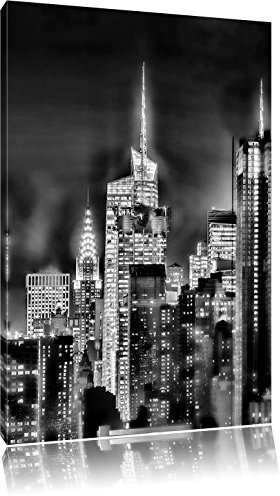 Pixxprint New York von Oben schwarz weiß, Größe: 100x70cm, Leinwandbild, fertig gespannt, Wandbild, Dekoration, Kunstdruck, kein Poster