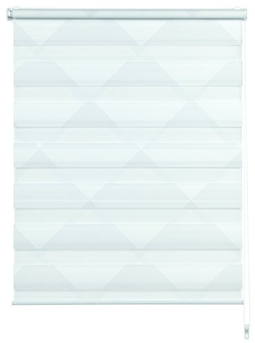 Gardinia Doppelrollo zum Klemmen oder Kleben, Duo-Rollo/Seitenzugrollo, Transparent und Blickdicht, Alle Montage-Teile inklusive, Triangle, Weiß, 60 x 150 cm (BxH), 32405, weiß/grau